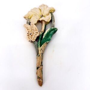 Flower & Butterfly Decorative Plantar Garden Stake Resin Stone Look Cottage Core